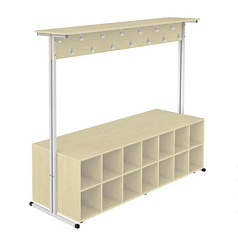 Вешалка двухсторонняя гардеробная напольная с тумбой на 24 места