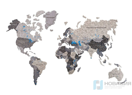 Деревянная карта мира (борнео грей)