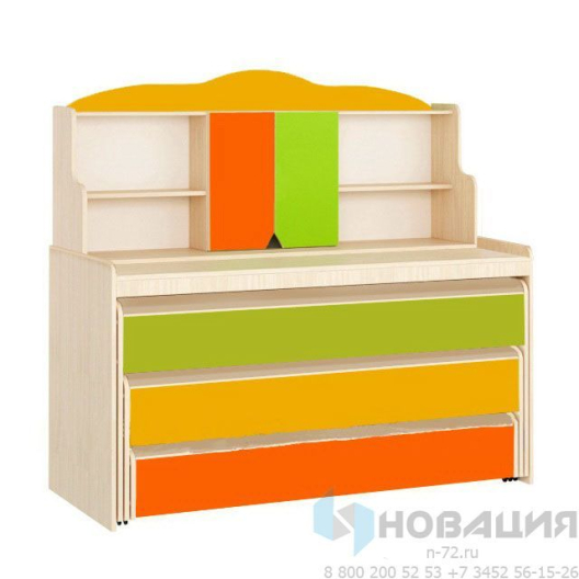 Кровать детская выкатная с полками, 1588х655х1550 мм
