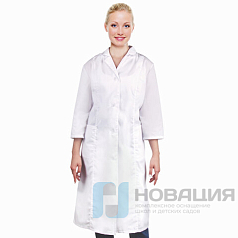 Халат медицинский женский белый, рукав 3/4, тиси, размер 48-50, рост 158-164, плотность ткани 120 г/м2, 610747