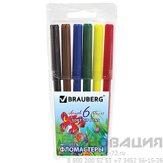 Фломастеры BRAUBERG "Wonderful butterfly", 6 цветов, вентилируемый колпачок, пластиковая упаковка, увеличенный срок службы, 150521